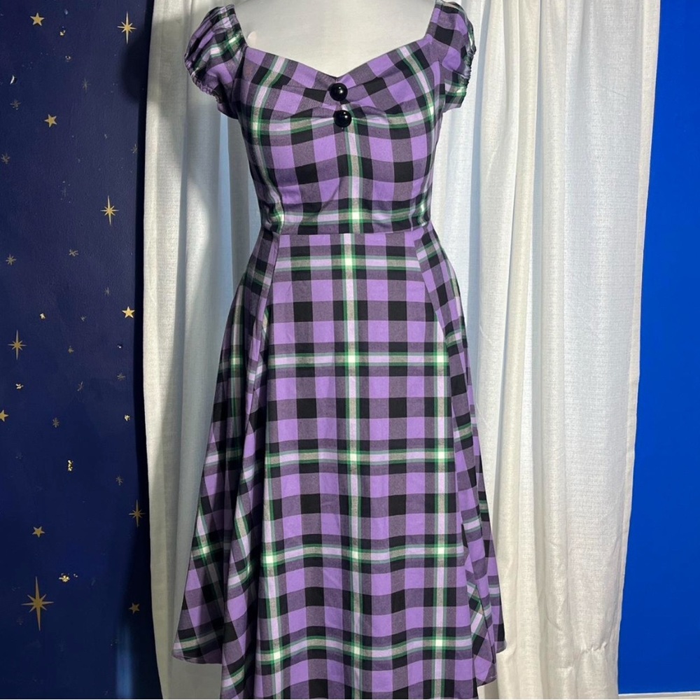 Collectif Dolores swing dress purple plaid pinup rockabilly small